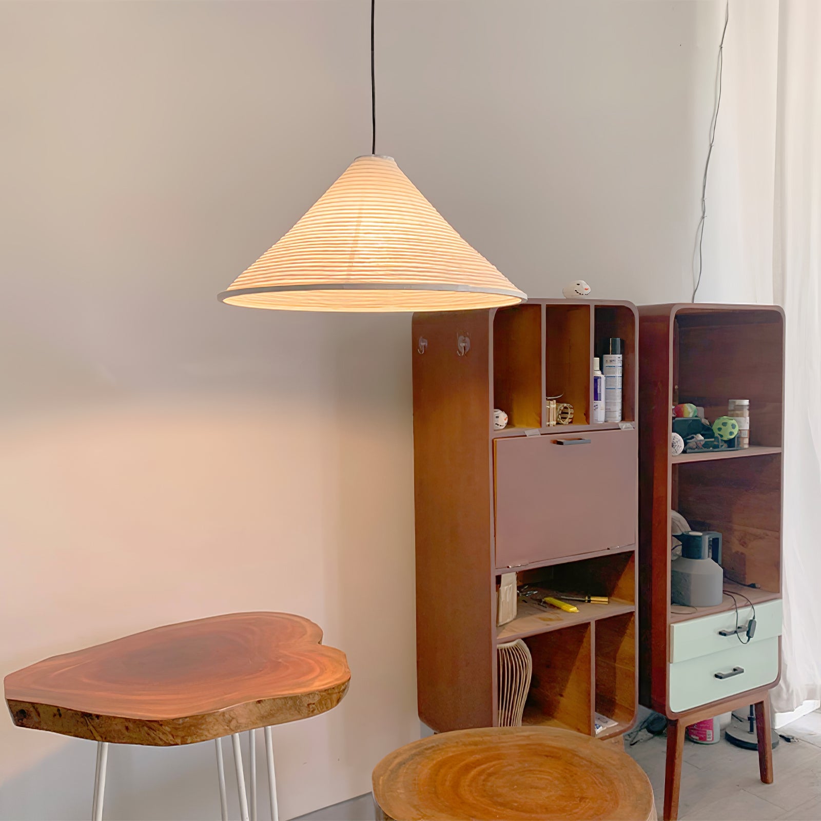 Washi Paper Pyramid Pendant Lamp - Handcrafted Light for Living Room