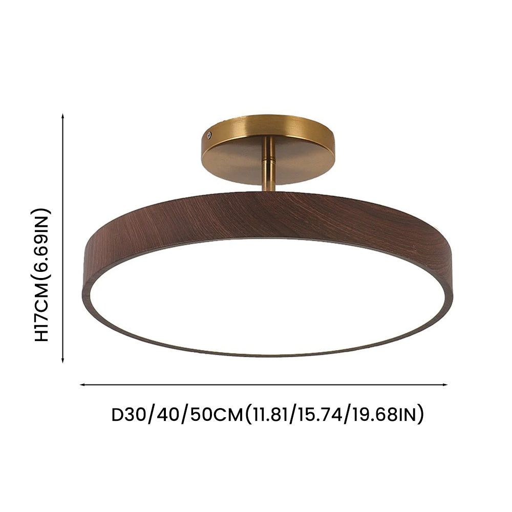 Modern Disc Semi-Flush Ceiling Lamp - LED Walnut Light for Bedroom