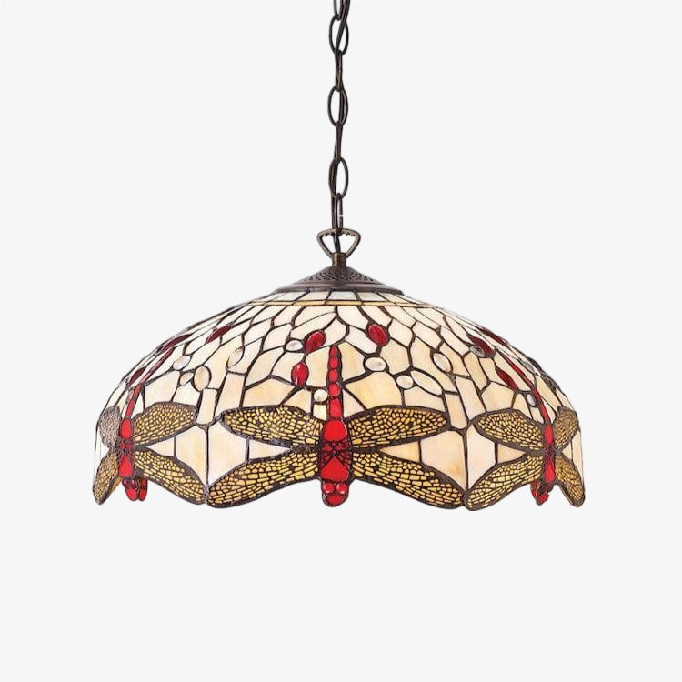 TF Dragonfly Tiffany Pendant Light – Art Nouveau Stained Glass Pendant for Living
