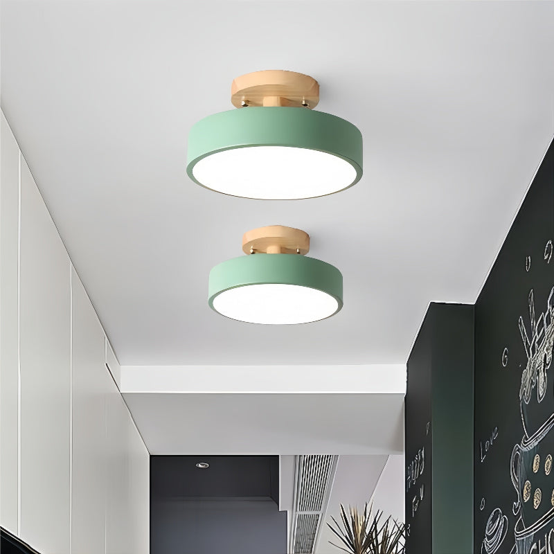 Bunte runde Deckenleuchte aus Macaron-Holz