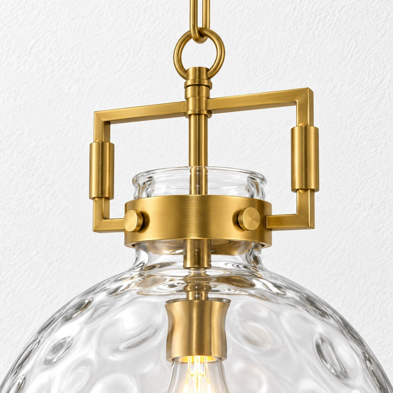 Modern Hammered Glass Pendant Light with Minimalist Metal Design - Suitable for Kitchen Island