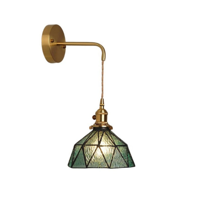 Wandleuchte aus Messing und Glas mit Geometrischem Muster