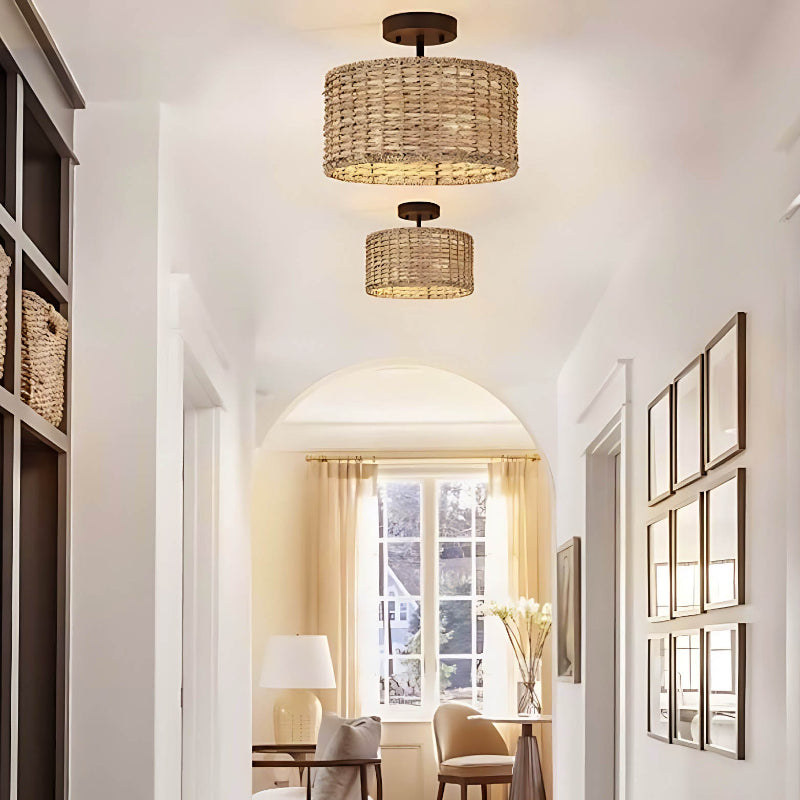 Rattan 2-Light Handwoven Classic Ceiling Light