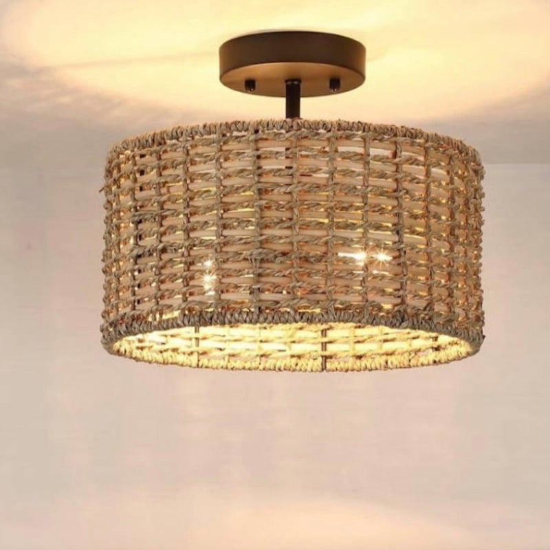 Rattan 2-Light Handwoven Classic Ceiling Light