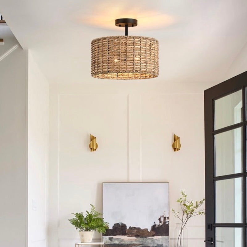 Rattan 2-Light Handwoven Classic Ceiling Light