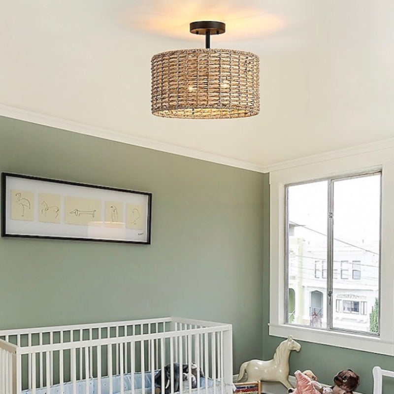 Rattan 2-Light Handwoven Classic Ceiling Light