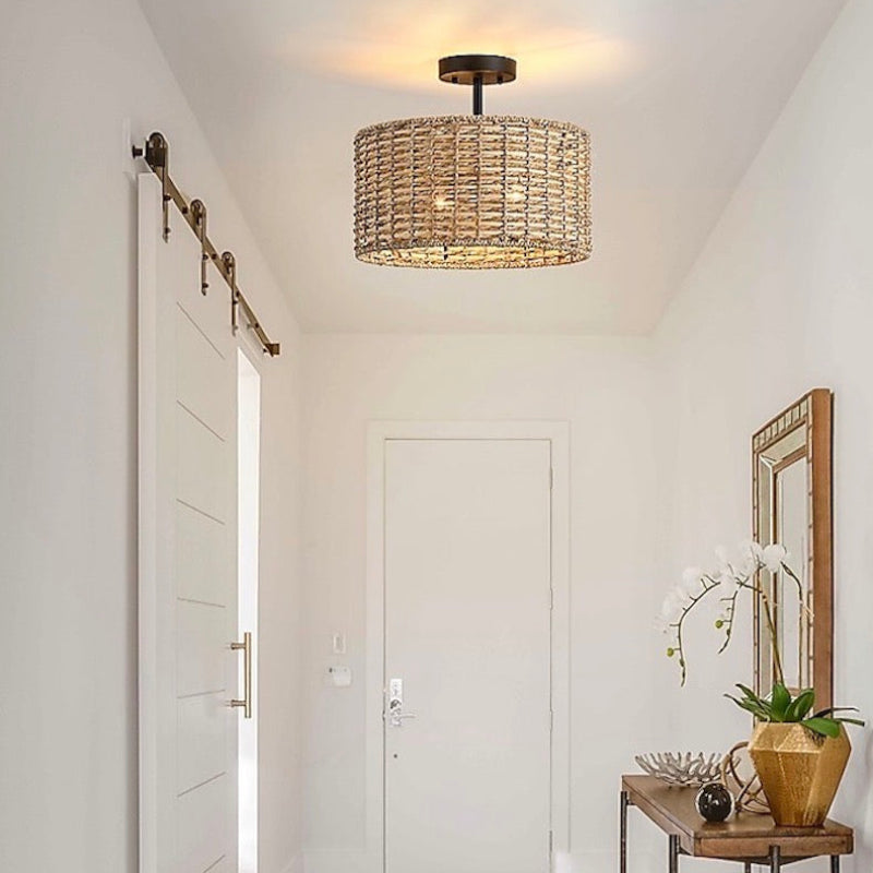 Rattan 2-Light Handwoven Classic Ceiling Light