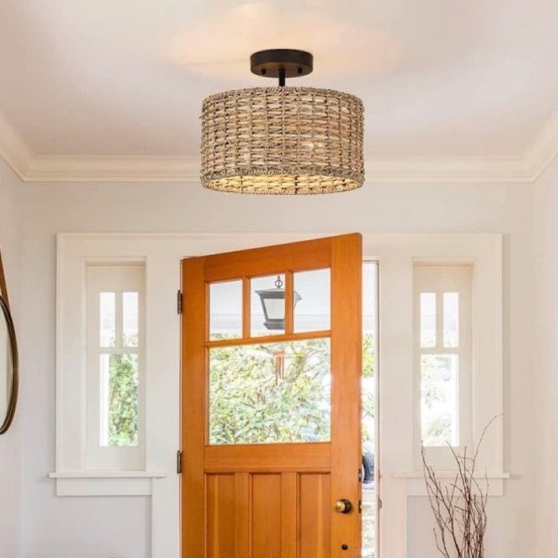 Rattan 2-Light Handwoven Classic Ceiling Light