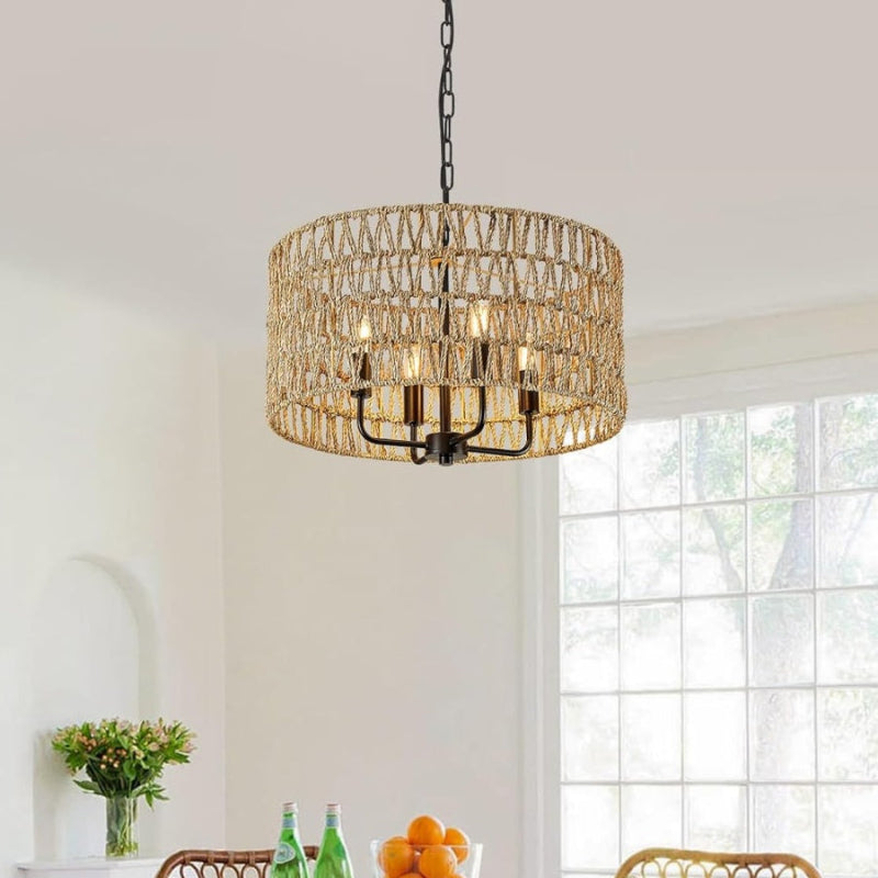 Rattan Handgewebt Rustikale Natürliche Einfache Kronleuchter