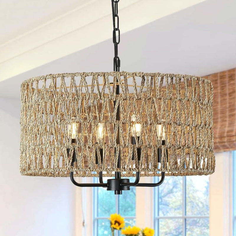 Rattan Handgewebt Rustikale Natürliche Einfache Kronleuchter