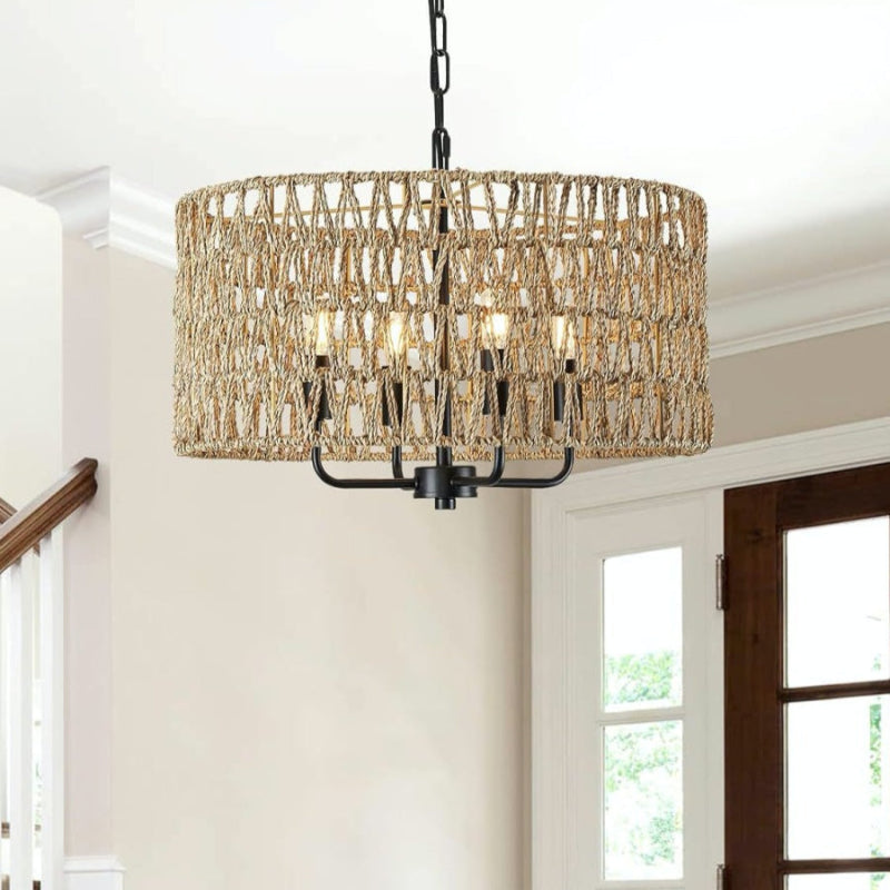 Rattan Handgewebt Rustikale Natürliche Einfache Kronleuchter