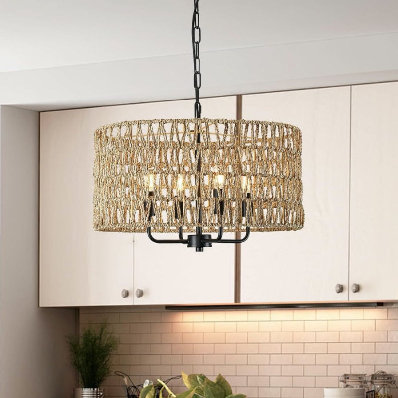 Rattan Handgewebt Rustikale Natürliche Einfache Kronleuchter