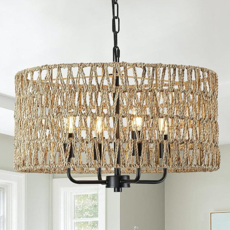 Rattan Handgewebt Rustikale Natürliche Einfache Kronleuchter