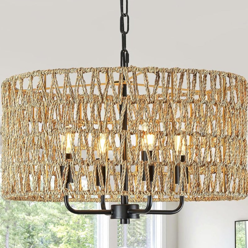 Rattan Handgewebt Rustikale Natürliche Einfache Kronleuchter