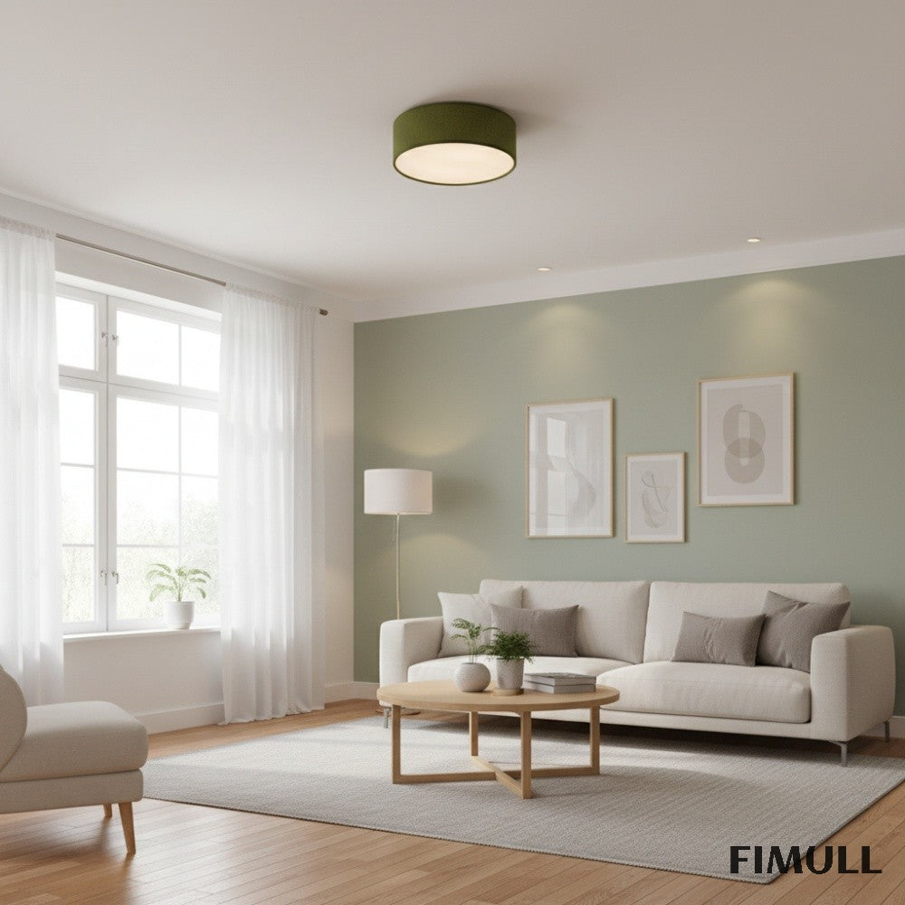 Dumora Linen Drum Ceiling Light - Flush Mount Iron Fixture with Fabric Shade