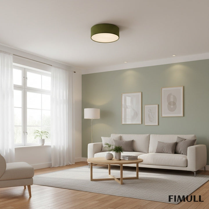 Dumora Linen Drum Ceiling Light - Flush Mount Iron Fixture with Fabric Shade