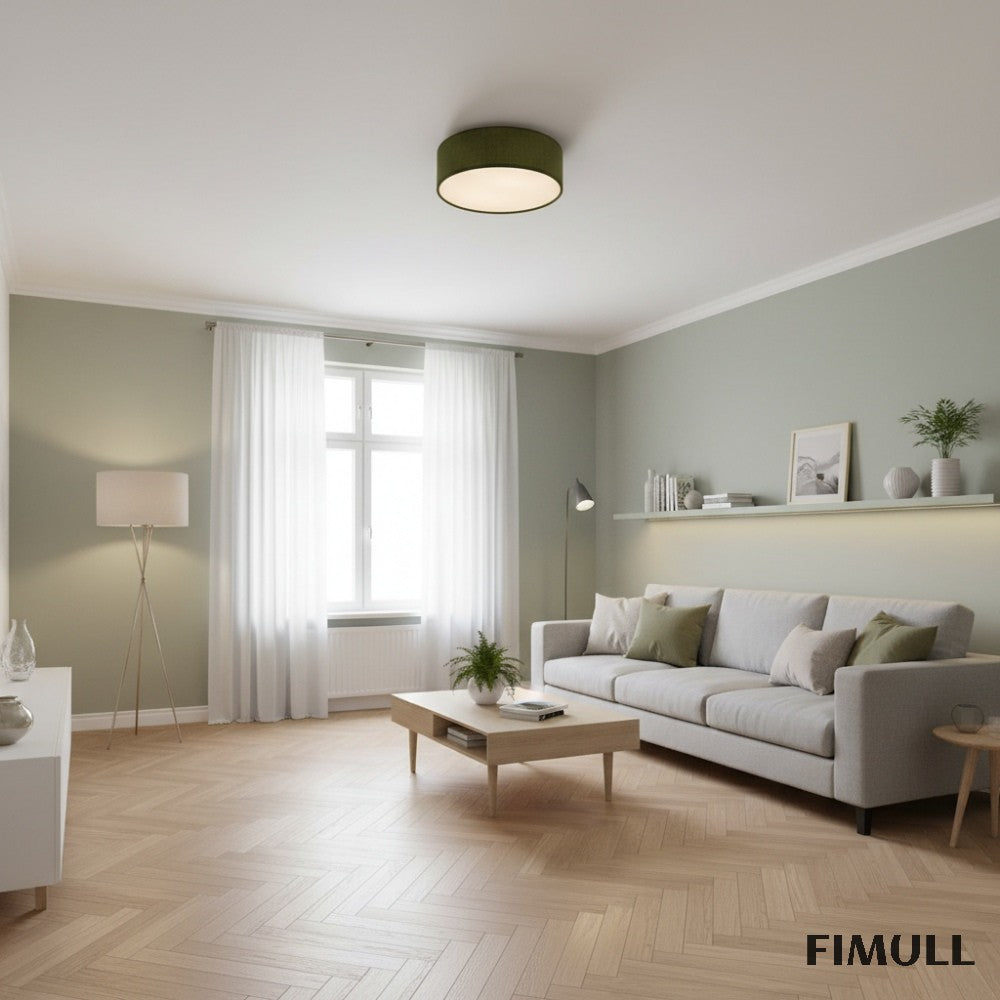 Dumora Linen Drum Ceiling Light - Flush Mount Iron Fixture with Fabric Shade