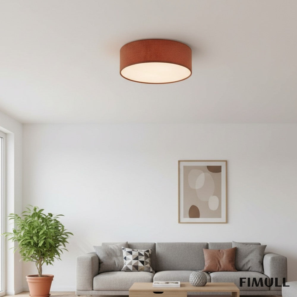 Dumora Linen Drum Ceiling Light - Flush Mount Iron Fixture with Fabric Shade