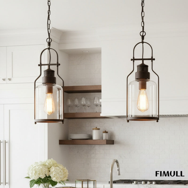 Lirra Antique Glass Jar Pendant Light - Industrial Metal Hanging Light for Kitchen Island or Bar