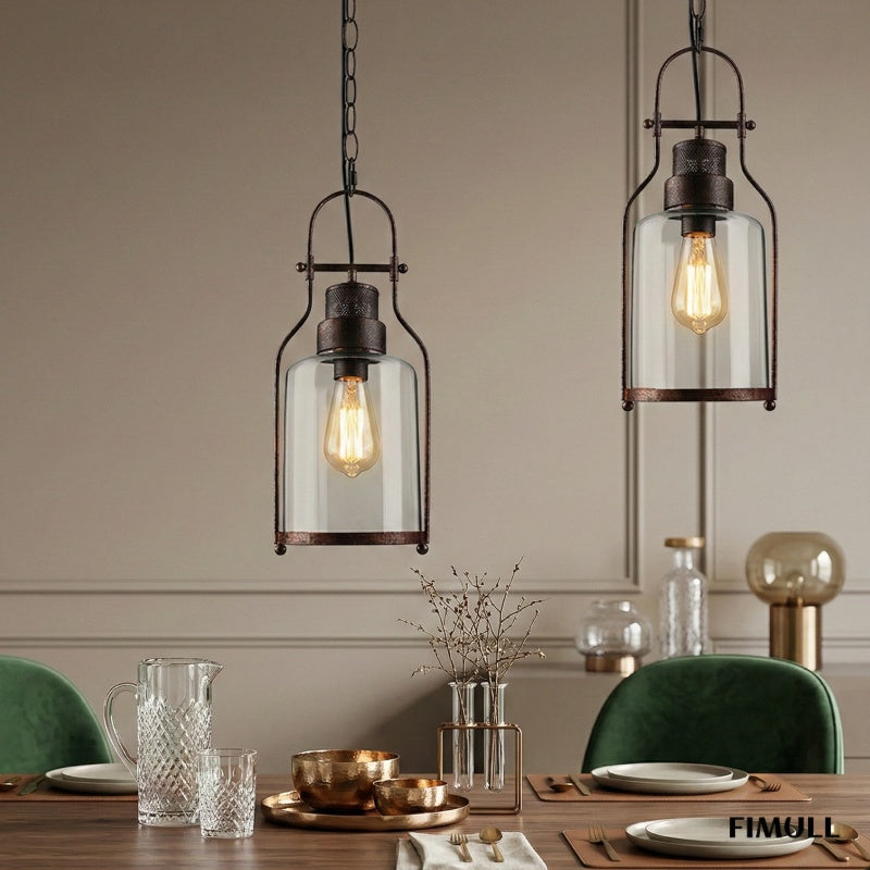 Lirra Antique Glass Jar Pendant Light - Industrial Metal Hanging Light for Kitchen Island or Bar