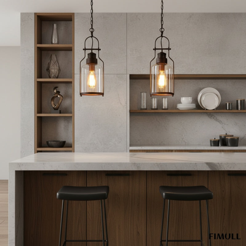 Lirra Antique Glass Jar Pendant Light - Industrial Metal Hanging Light for Kitchen Island or Bar