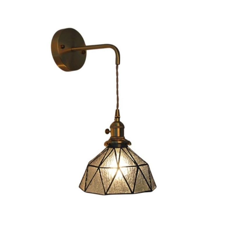 Wandleuchte aus Messing und Glas mit Geometrischem Muster