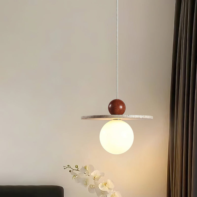 Travertine Disc Glass Globe Modern Cream Pendant Light
