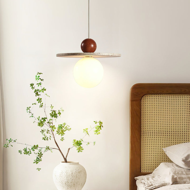Travertine Disc Glass Globe Modern Cream Pendant Light