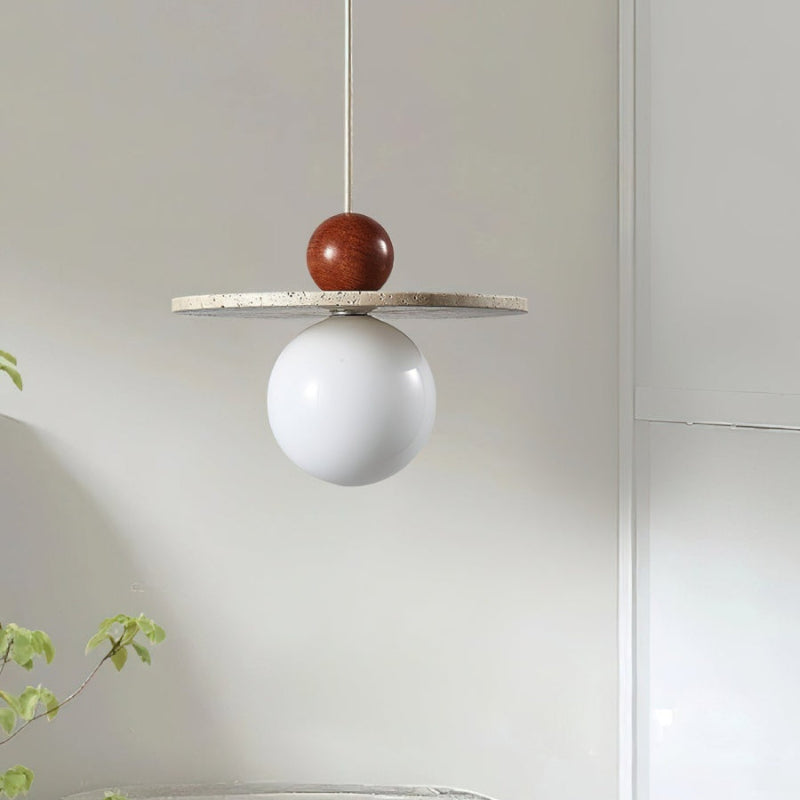 Travertine Disc Glass Globe Modern Cream Pendant Light