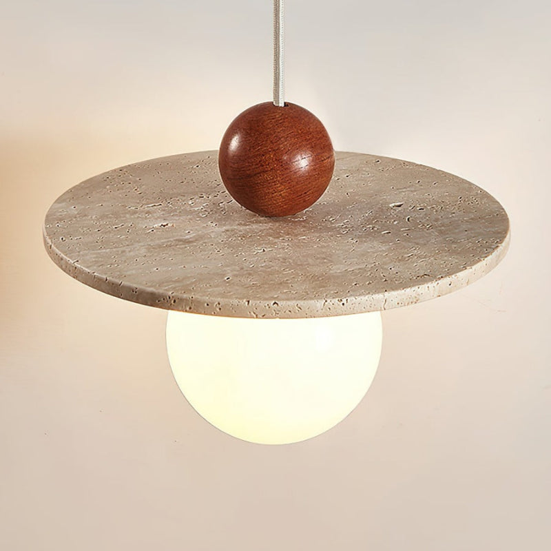 Travertine Disc Glass Globe Modern Cream Pendant Light