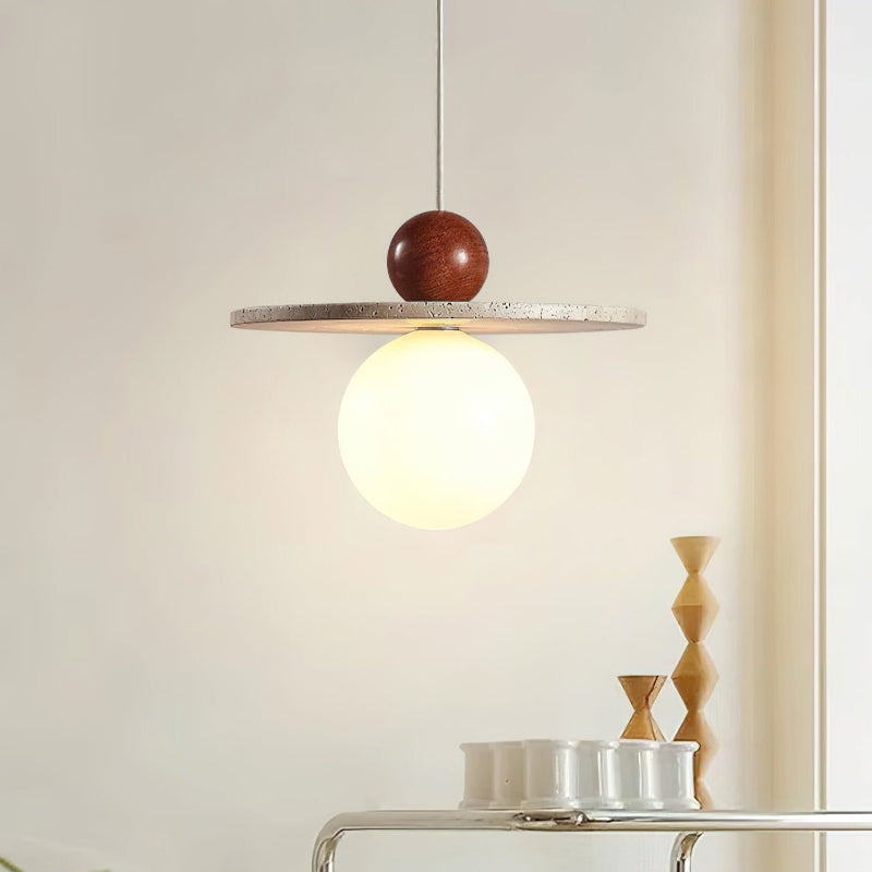 Travertine Disc Glass Globe Modern Cream Pendant Light