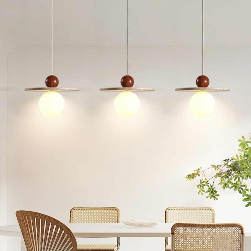 Travertine Disc Glass Globe Modern Cream Pendant Light