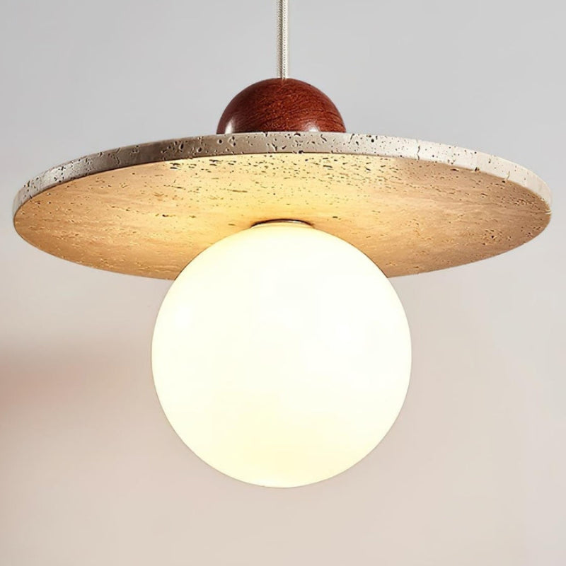 Travertine Disc Glass Globe Modern Cream Pendant Light