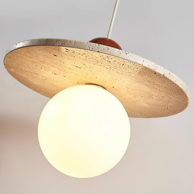 Travertine Disc Glass Globe Modern Cream Pendant Light