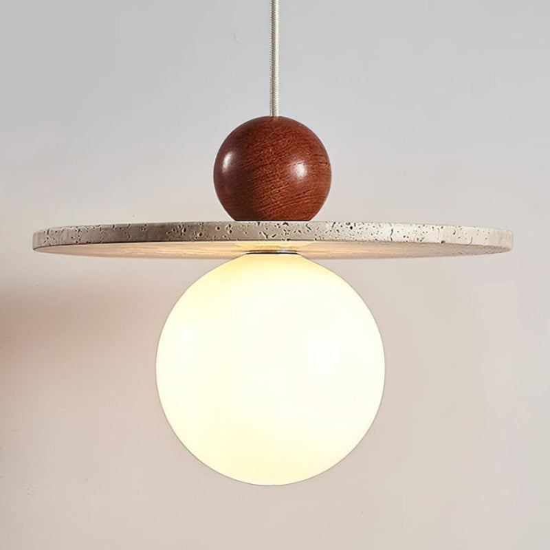 Travertine Disc Glass Globe Modern Cream Pendant Light