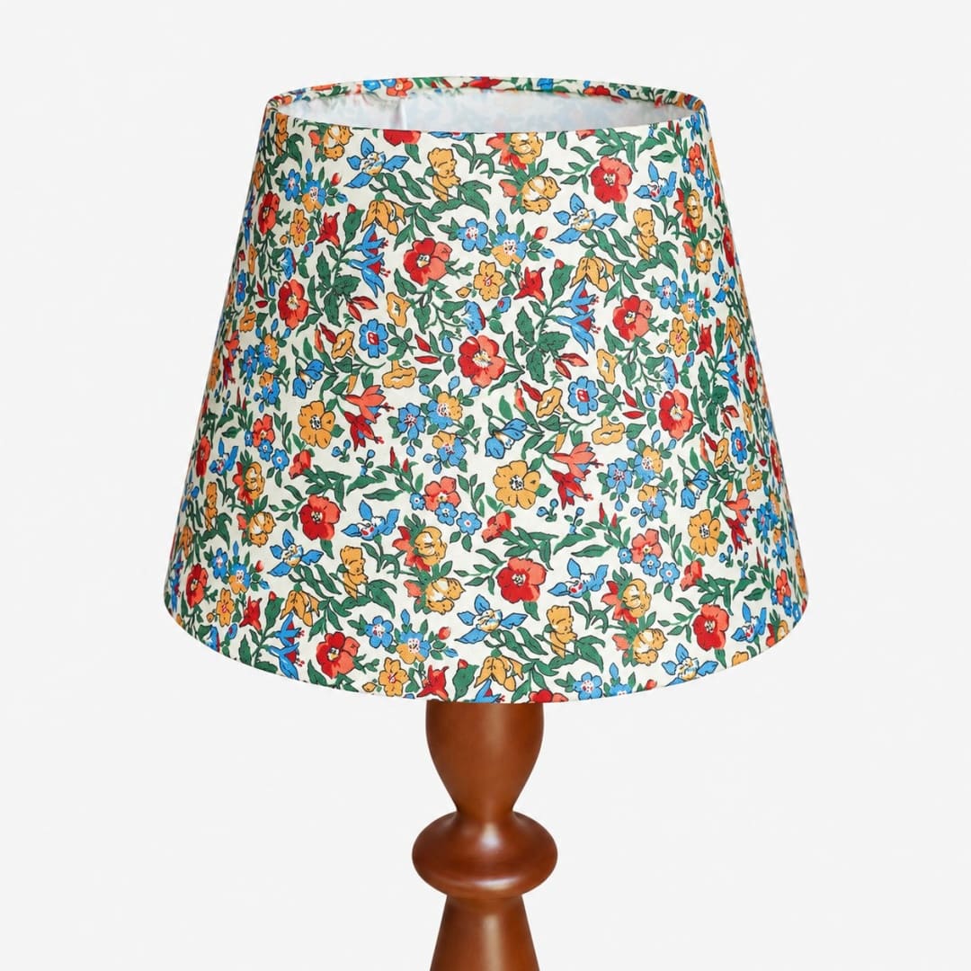 Vintage Floral Wood Table Lamp with Fabric Shade