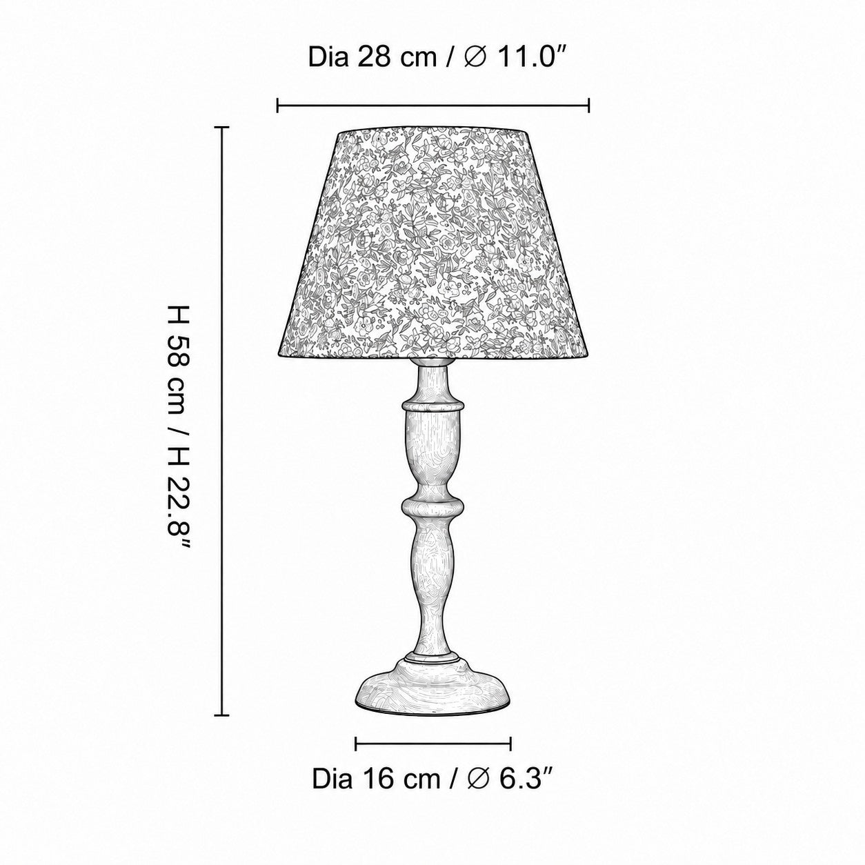 Vintage Floral Wood Table Lamp with Fabric Shade