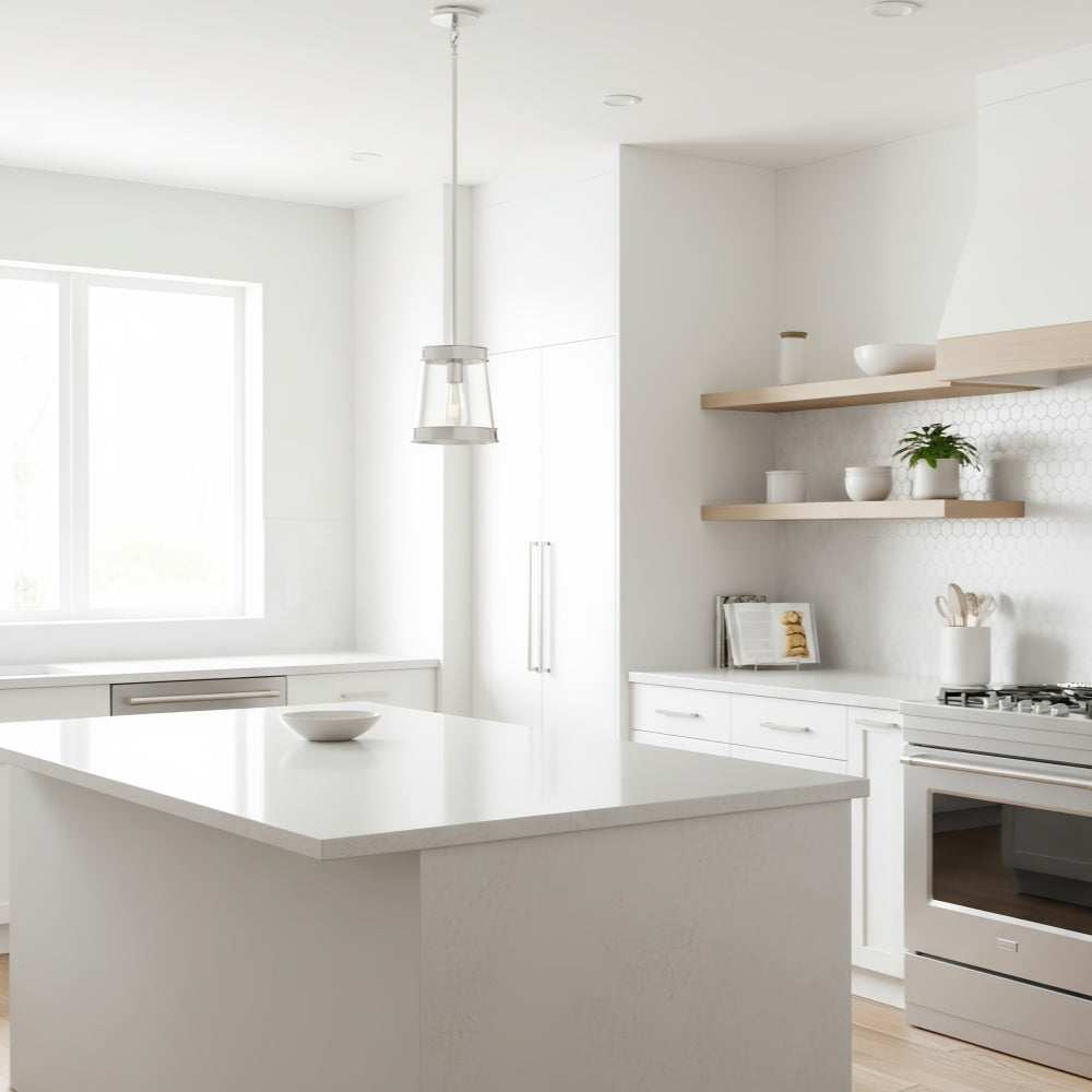 Driscoll Brass Drum Pendant Light - Vintage Glass Iron Lamp for Kitchen