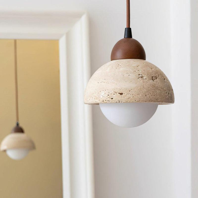 Organic Travertine Bud Design Pendant Light