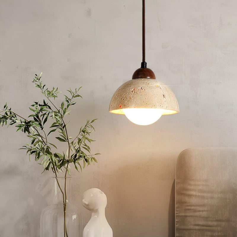 Organic Travertine Bud Design Pendant Light