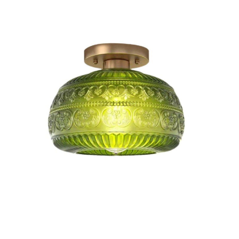 Textured Floral Glass Flush Mount Classic Ceiling Light