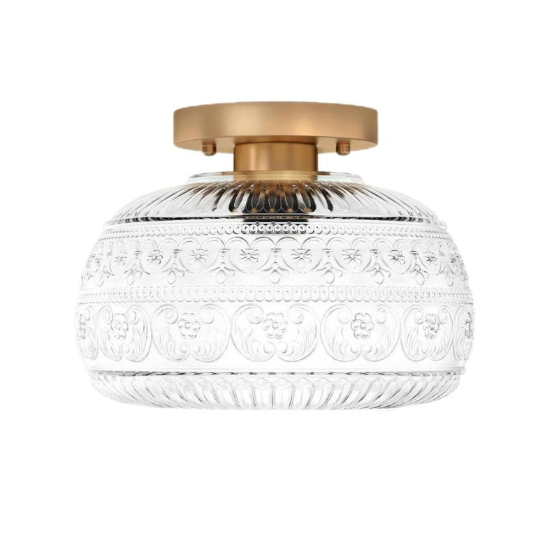 Textured Floral Glass Flush Mount Classic Ceiling Light