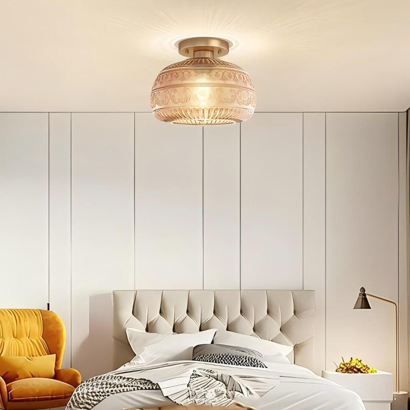 Textured Floral Glass Flush Mount Classic Ceiling Light