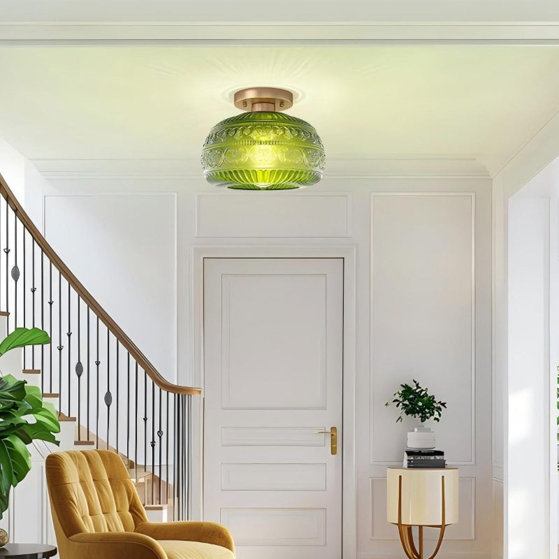 Textured Floral Glass Flush Mount Classic Ceiling Light