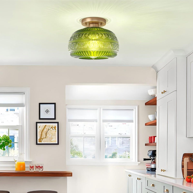 Textured Floral Glass Flush Mount Classic Ceiling Light