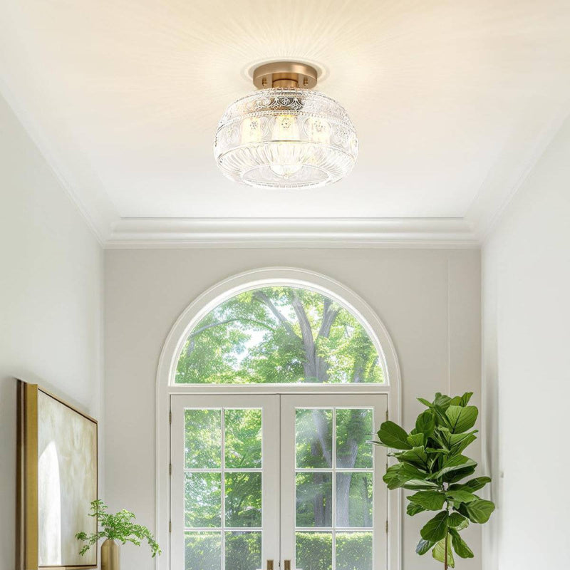 Textured Floral Glass Flush Mount Classic Ceiling Light