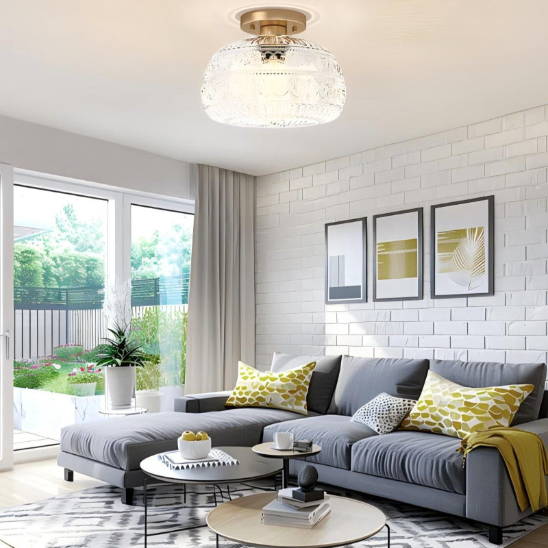 Textured Floral Glass Flush Mount Classic Ceiling Light