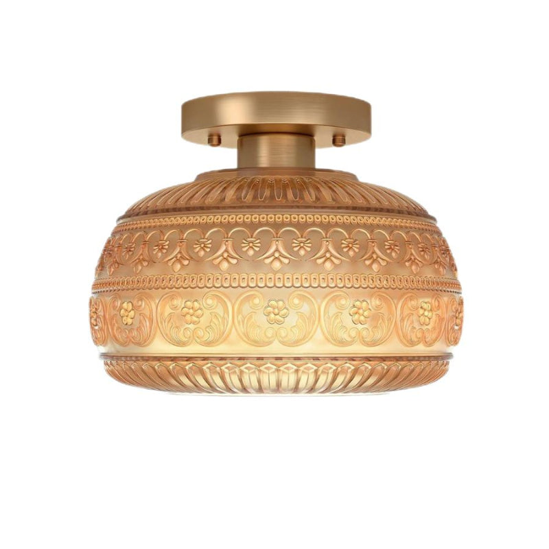 Textured Floral Glass Flush Mount Classic Ceiling Light