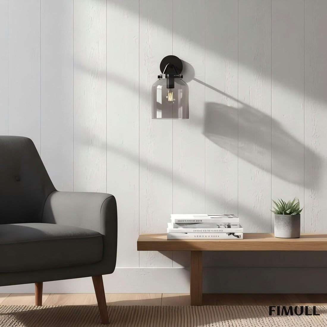 Hanton Brass Damp Rated Sconce - Modern Glass Wall Light for Bathroom