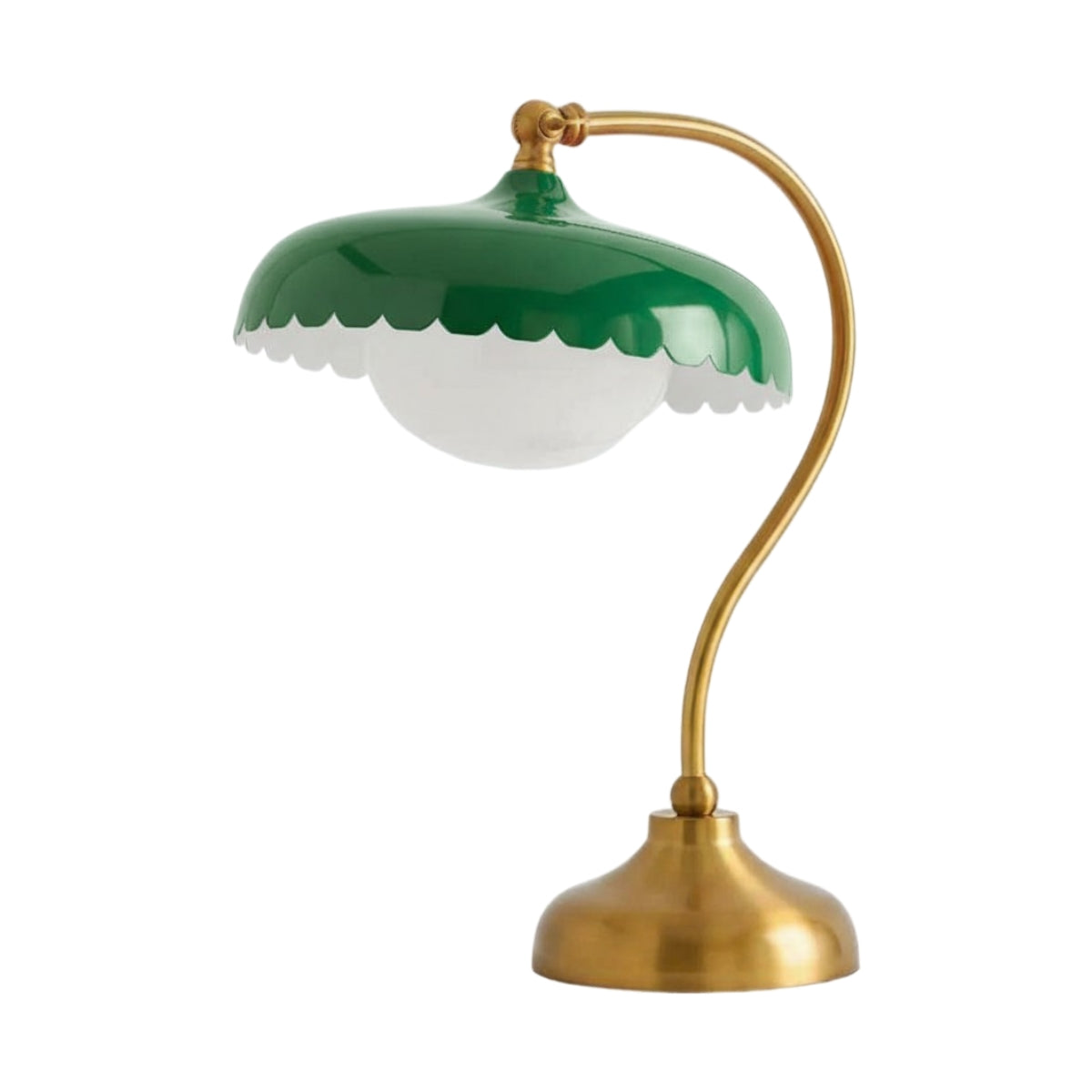 Rayla Tischlampe mit gebogenem Metallsockel – Retro-Muschelleuchte fürs Schlafzimmer